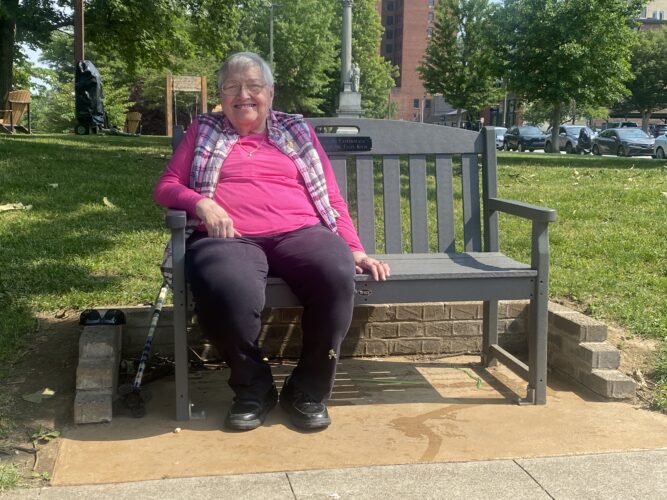 Retiring Easterseals Medical Director Honored With Bench at WesBanco Arena Splash Pad
